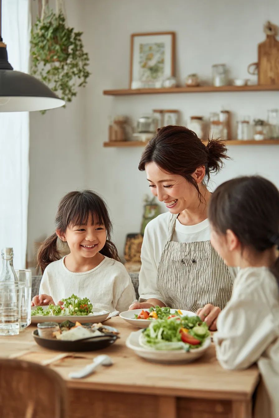 食卓を囲む親子の写真